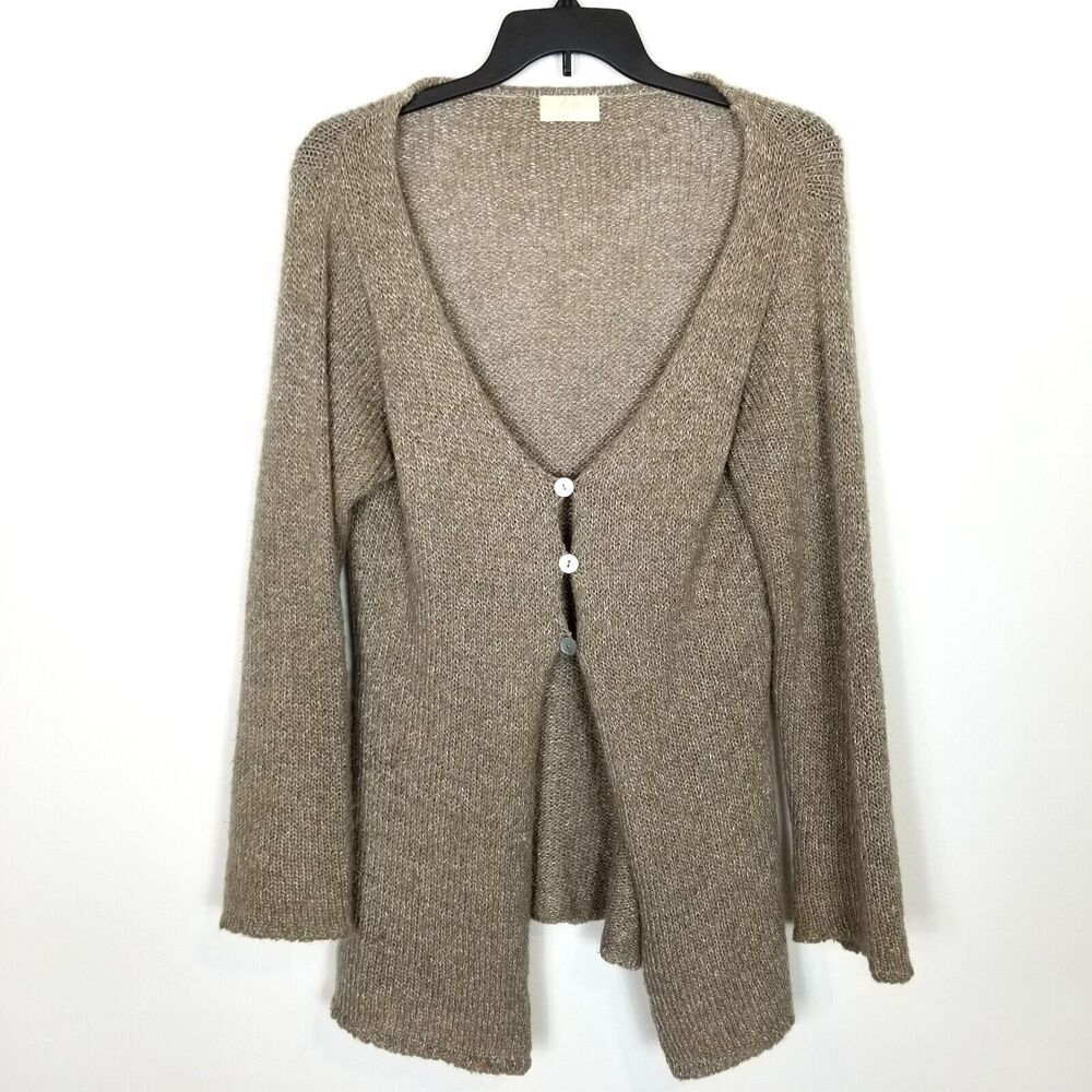 Soft Surroundings Women Mohair Blend Cardigan Sweater Sz M Beige Button Up‎